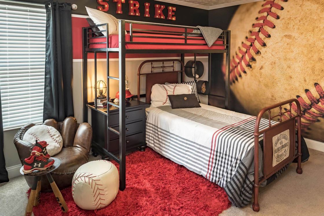 Bedroom with a baseball theme