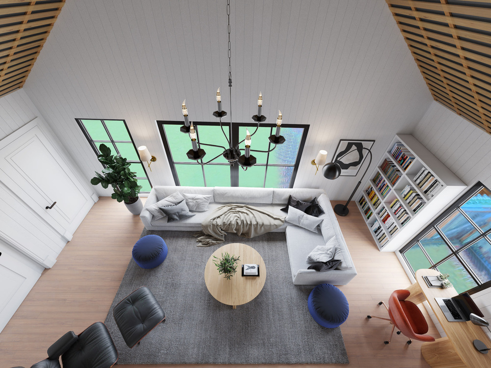 Overhead view of a renovated living room cottage
