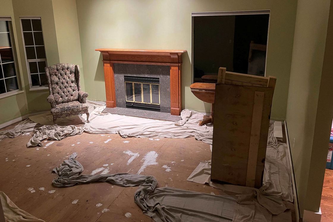 Living room being dismantled and prepared for renovations