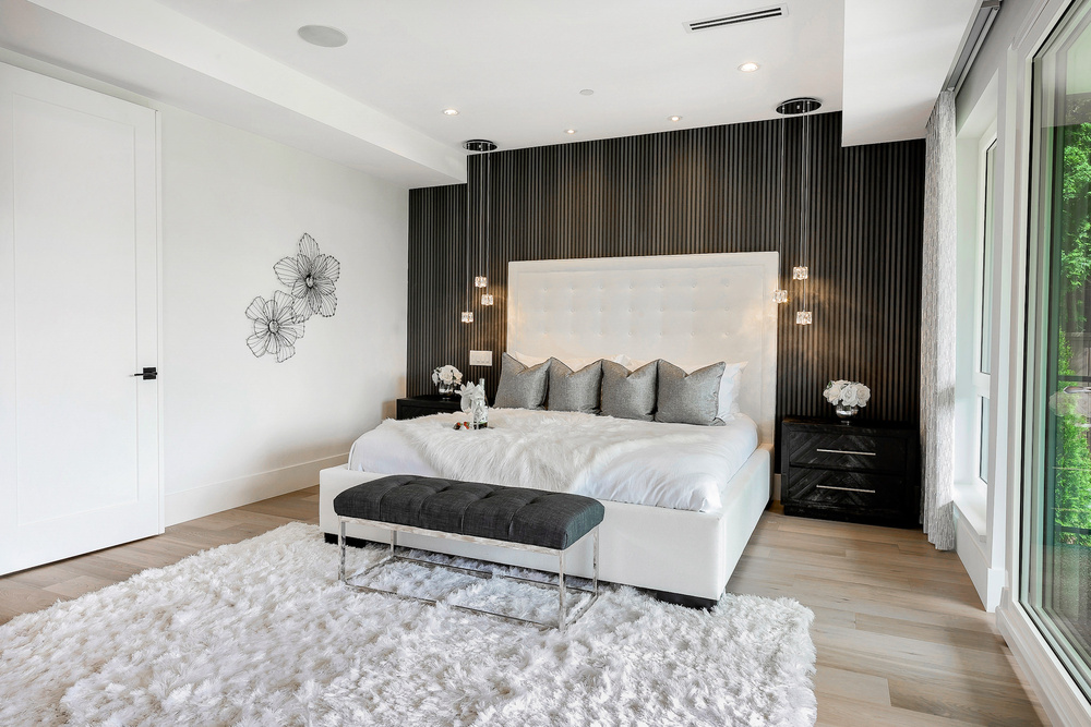 West Coast Contemporary bedroom with black and white theme