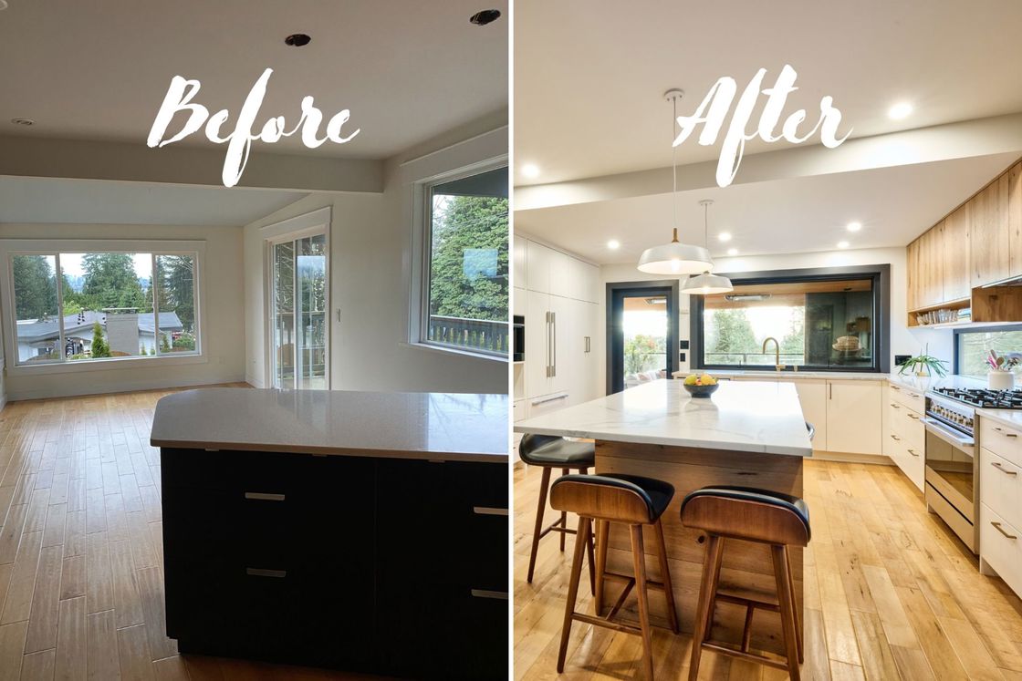Before and after images of a kitchen renovation