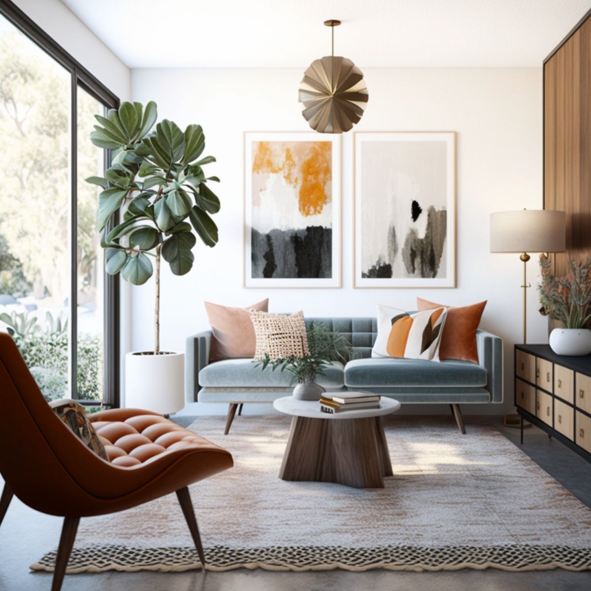 Living room with a California modern theme